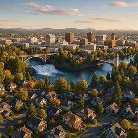 Spokane Washington homes and city skyline view