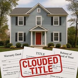 House in Virginia with cloud on title paperwork and warning stamp
