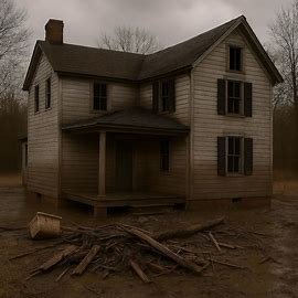 Virginia house with visible flood damage and high water marks
