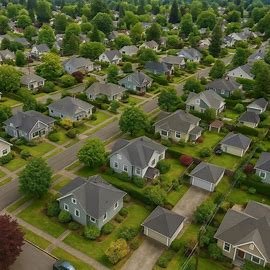 Aerial view of Washington homes in a residential neighborhood
