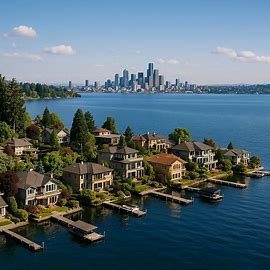 Kirkland Washington waterfront homes and skyline view