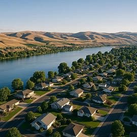 Clarkston Washington homes along the Snake River with rolling hills