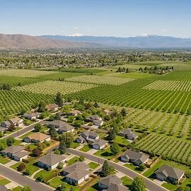 Yakima Washington homes surrounded by orchards and mountain views