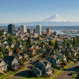 Tacoma Washington homes with skyline and Mount Rainier view