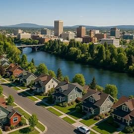 Spokane Washington homes overlooking Spokane River and downtown skyline