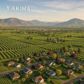 Yakima Washington homes surrounded by orchards and hills