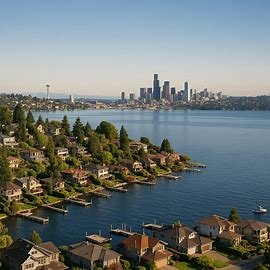 Kirkland Washington waterfront homes with Lake Washington skyline