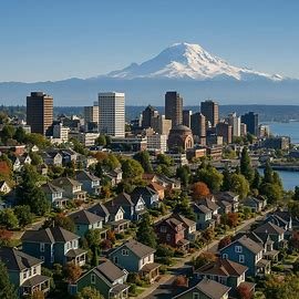 Tacoma Washington homes with skyline and Mount Rainier in the background