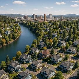 Spokane Washington homes with river and city skyline in the background