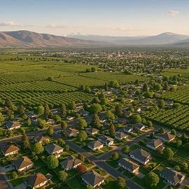 Yakima Washington neighborhoods with orchards and mountains in the background