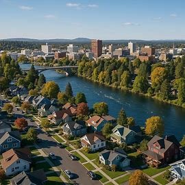 Spokane Washington homes overlooking river and skyline