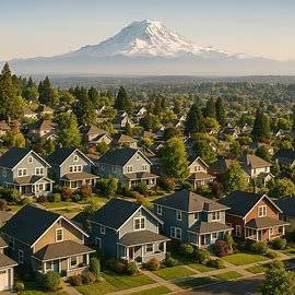 Tacoma Washington homes with city skyline and Mount Rainier