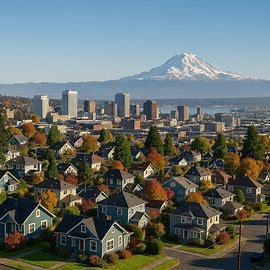 Tacoma Washington homes with Mount Rainier in the background