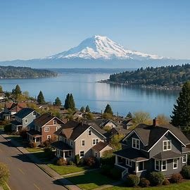 Tacoma Washington residential homes with waterfront and Mount Rainier view