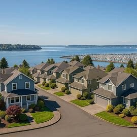 Everett Washington residential homes with Puget Sound in the background