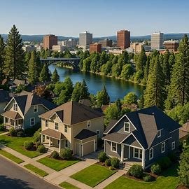 Spokane Washington homes overlooking downtown and the Spokane River
