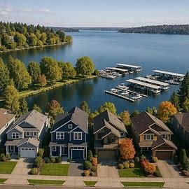 Kirkland Washington homes along Lake Washington shoreline