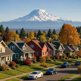 Tacoma Washington residential homes with Mount Rainier in background