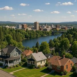 Spokane Washington homes with Spokane River and downtown skyline
