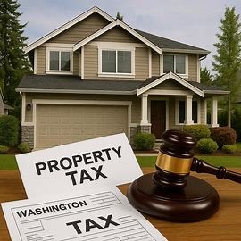 Washington house with overdue tax documents and gavel
