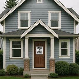 Washington home with lien notice attached to the front door